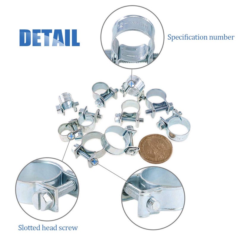 Glarks 120Pcs 10 Size Mini Fuel Injection Style Hose Clamp Assortment Kit For Diesel Petrol Pipe - Image 4